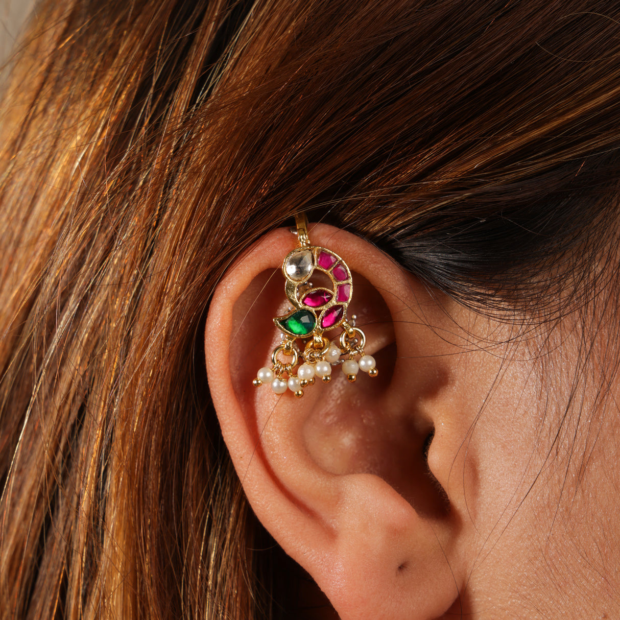 Mumtaz Traditional Kundan Pearl Drop Ear Cuff