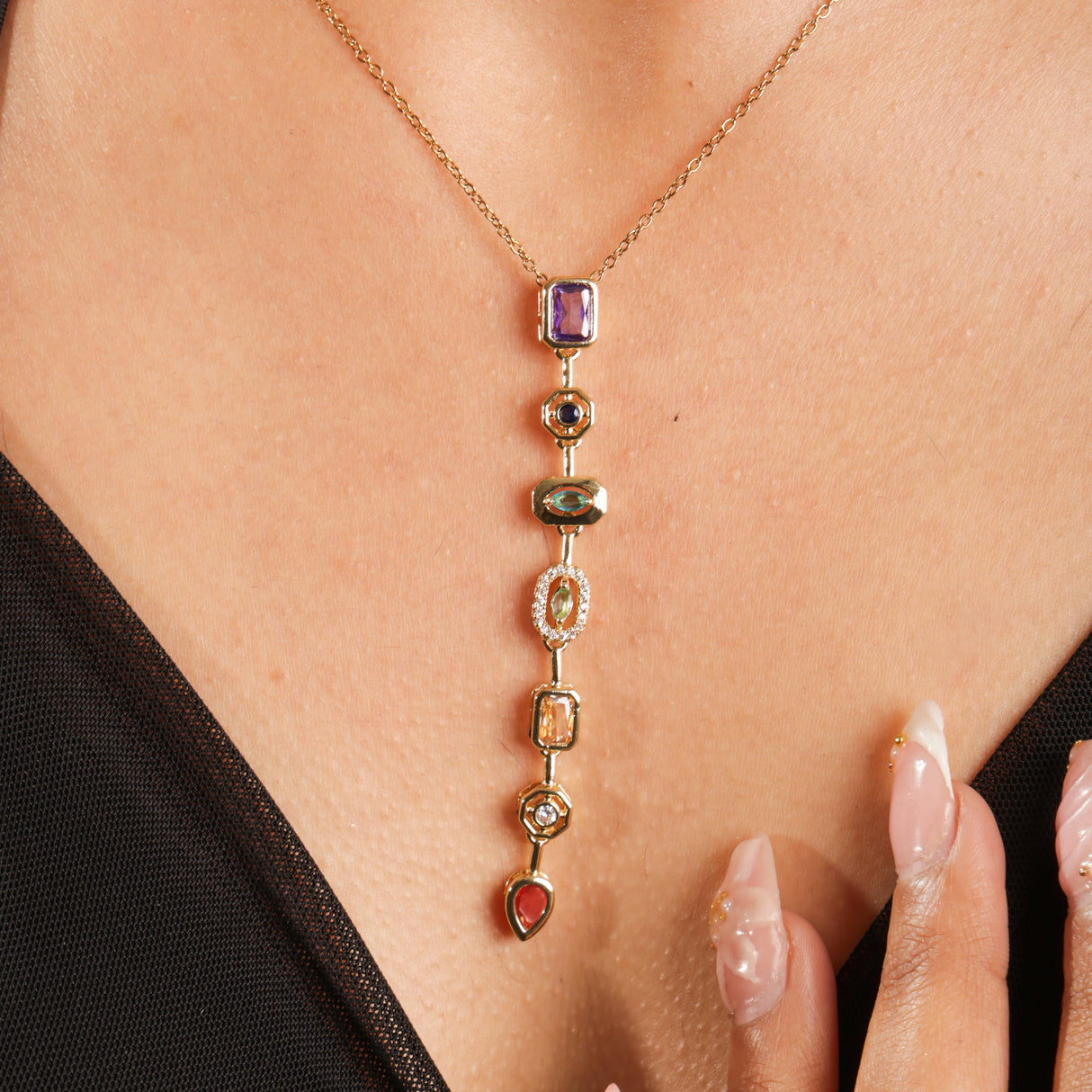 Maryam Multi-Stone Drop Pendant Necklace