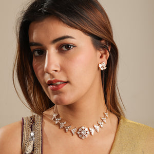 Barirah Designer Kundan Floral Motif Gold-Tone Necklace & Stud Earrings Set