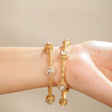 Lubna Elegant Kundan Crystal Gold-Tone Kada Bangle (Set of 2)