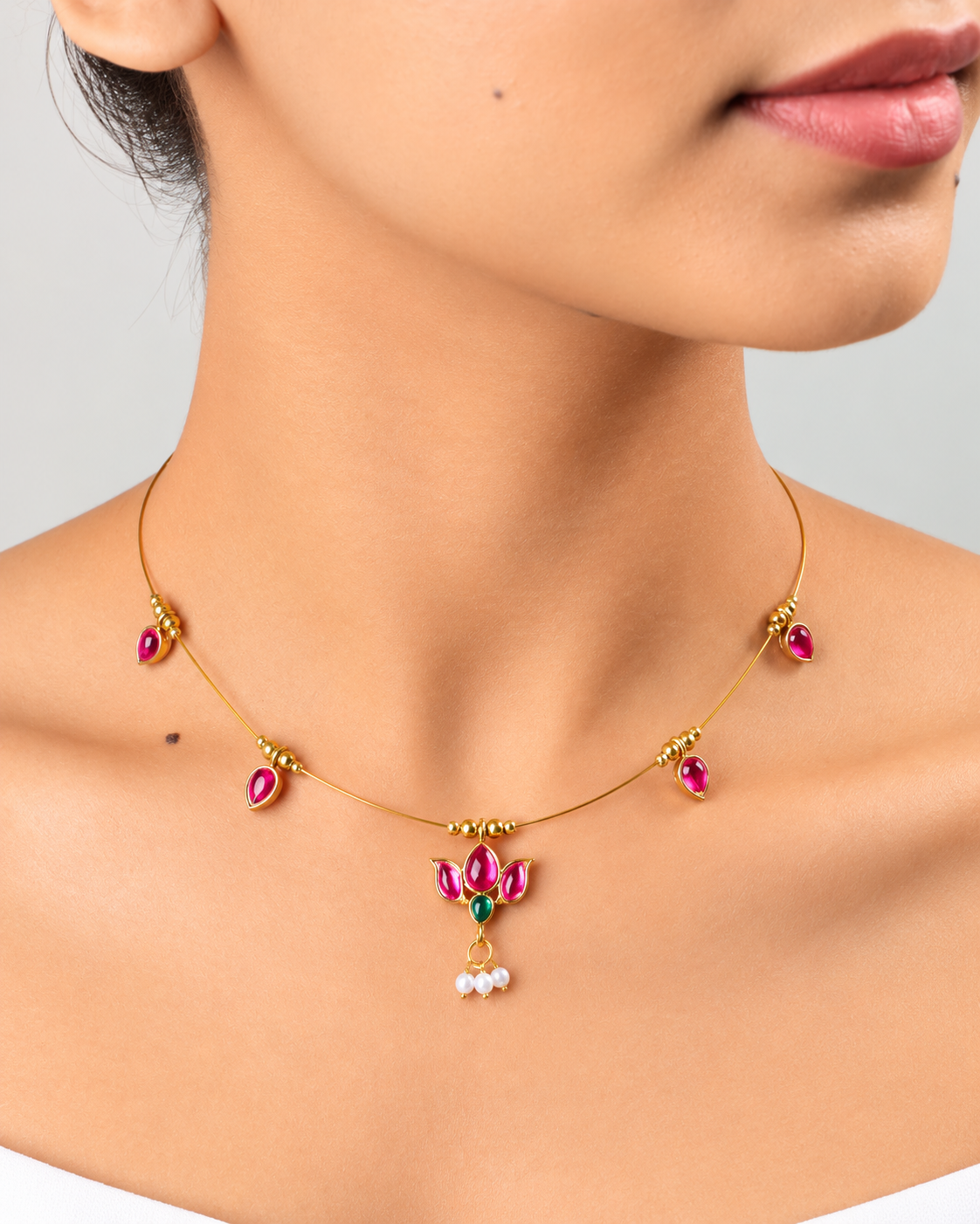 Yasmeen Pink Floral Pendant Necklace