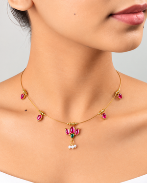 Yasmeen Pink Floral Pendant Necklace