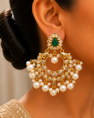 Parvaneh Emerald Royale Pearl Chandbali Earrings