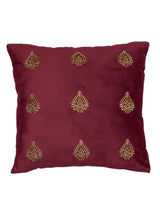 Velvet Cushion Cover - Burgundy Embroidered Flower Design