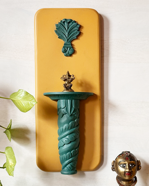 Yellow and Green Rustic Carved Wall décor
