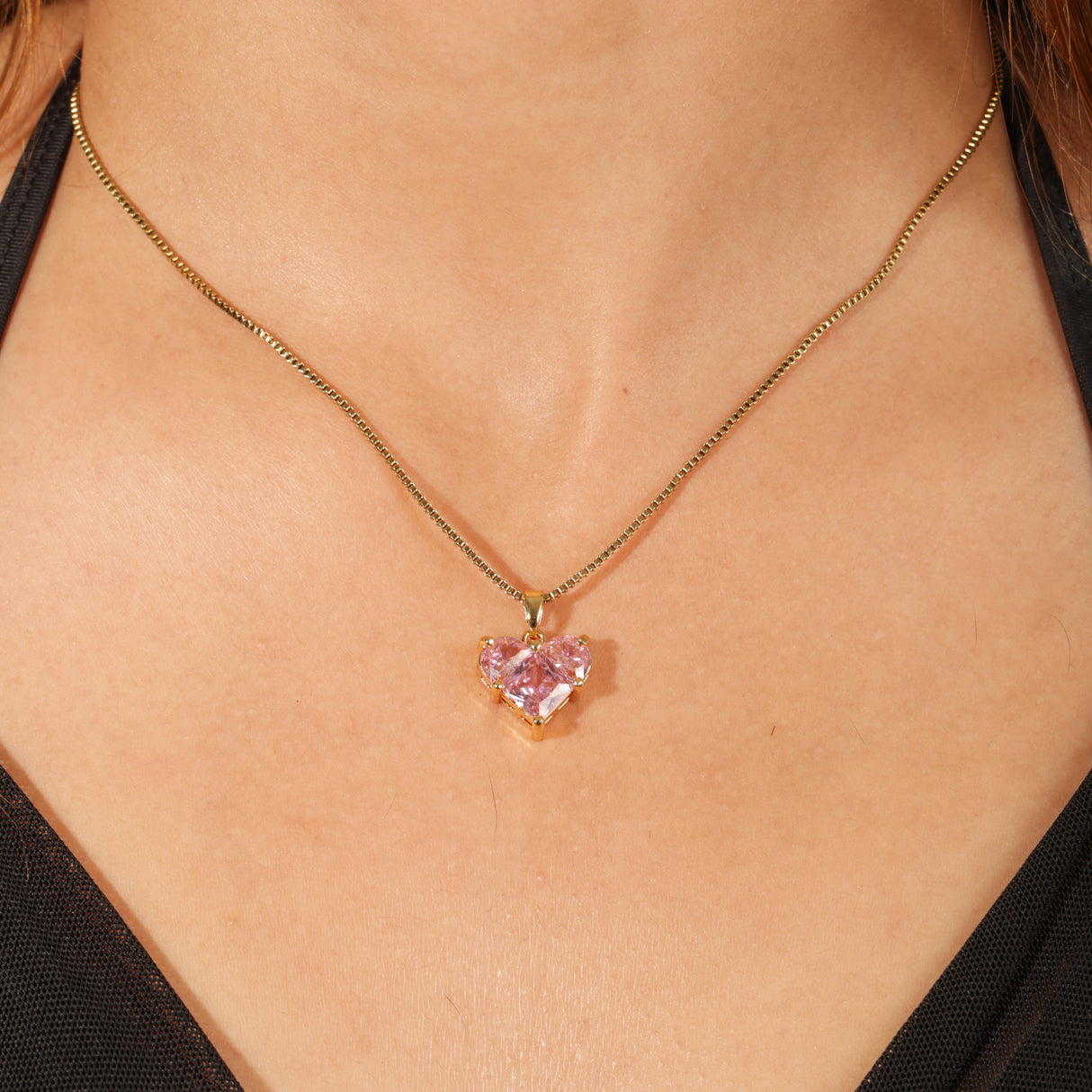Aisha Pink Heart Crystal Pendant Necklace