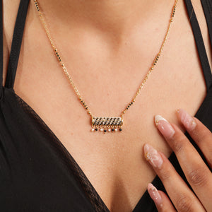 Asma Elegant Black & White Stone Dangle Bar Pendant Necklace