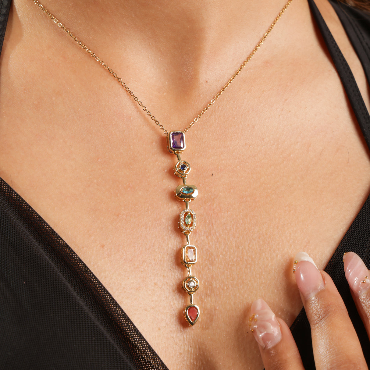 Maryam Multi-Stone Drop Pendant Necklace