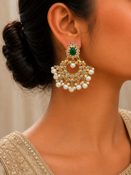 Parvaneh Emerald Royale Pearl Chandbali Earrings