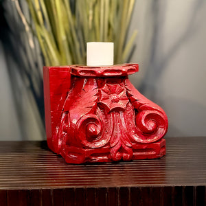 Candle Holder - Wooden Rustic Red