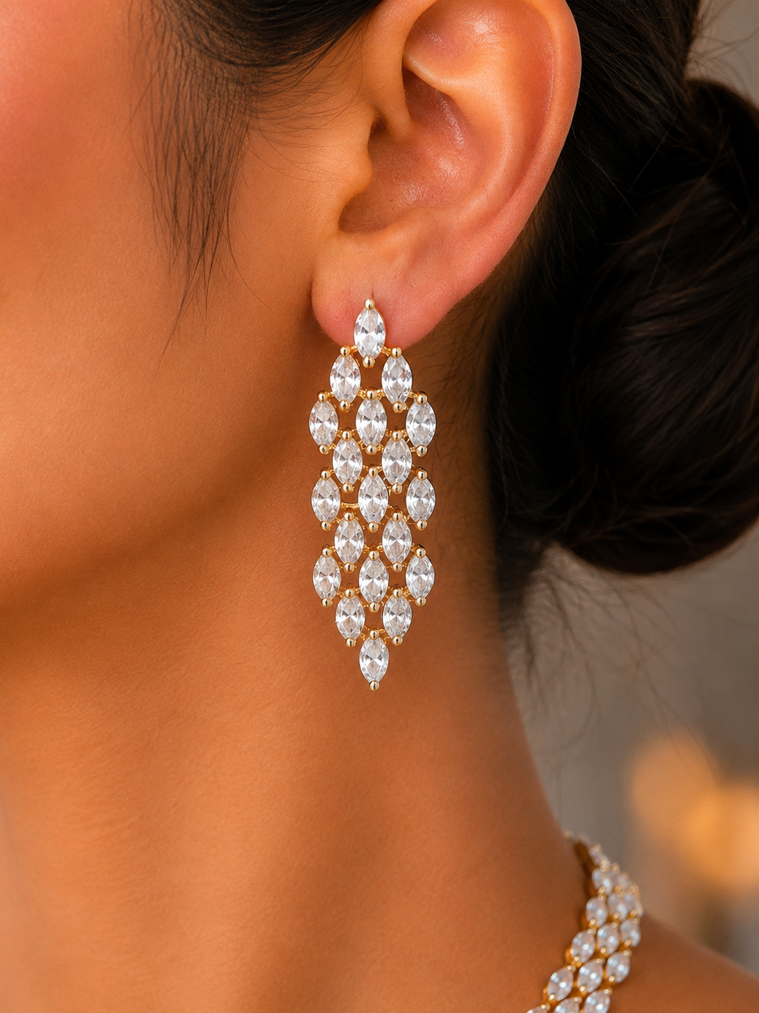 Plumeria Diamond Cascade Necklace Set