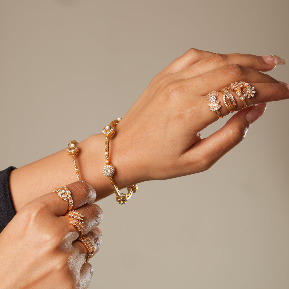 Lubna Elegant Kundan Crystal Gold-Tone Kada Bangle (Set of 2)