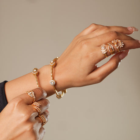 Lubna Elegant Kundan Crystal Gold-Tone Kada Bangle (Set of 2)