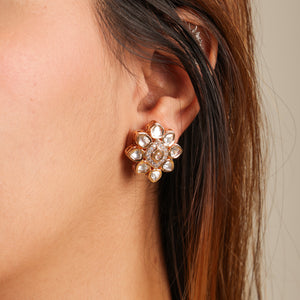 Juwayriya Floral Kundan Polki Gold-Tone Necklace & Stud Earrings Set