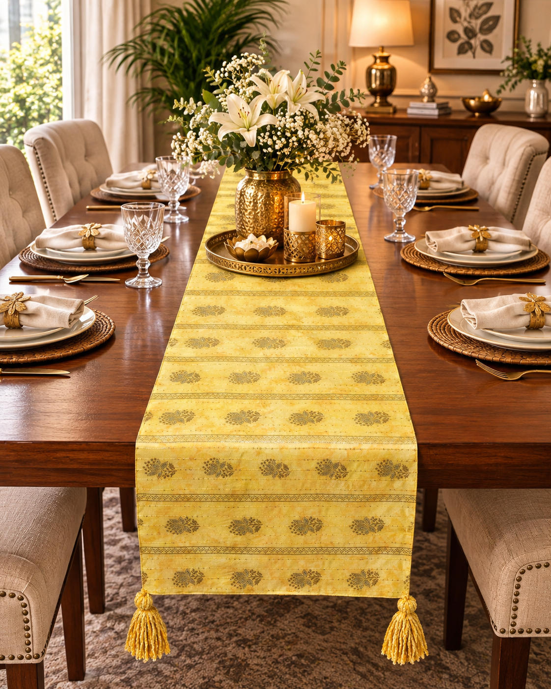 Zari Gul Yellow Table Runner