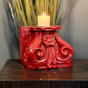 Candle Holder - Wooden Rustic Red