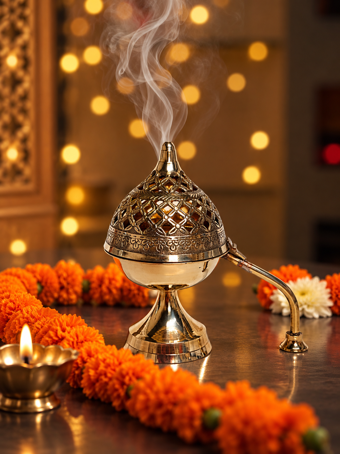 Dome shape brass incense burner with handle