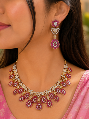 Gulabo Ruby Teardrop Statement Necklace Set