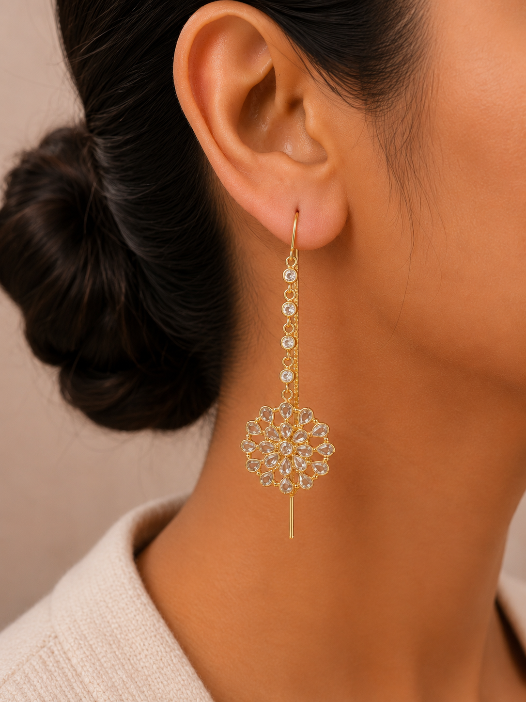 Floral Radiance Crystal Drop Earrings