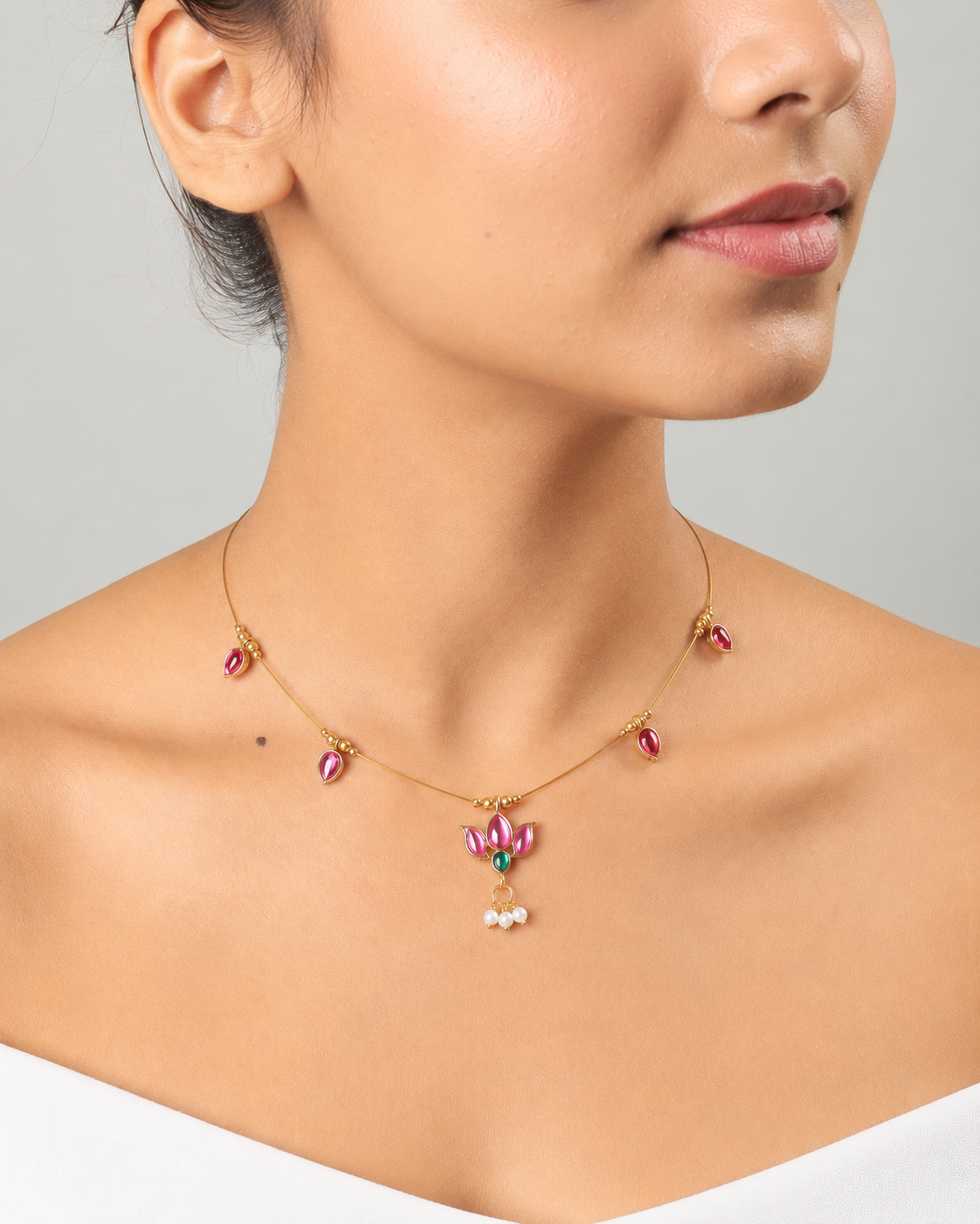 Yasmeen Pink Floral Pendant Necklace