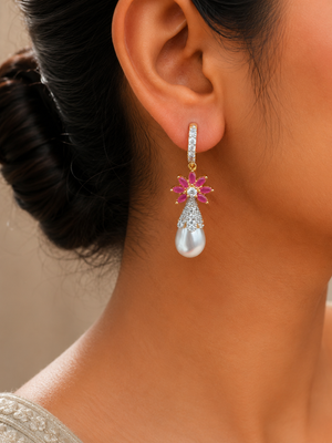 Ava Ruby Bloom Pearl Drop Earrings