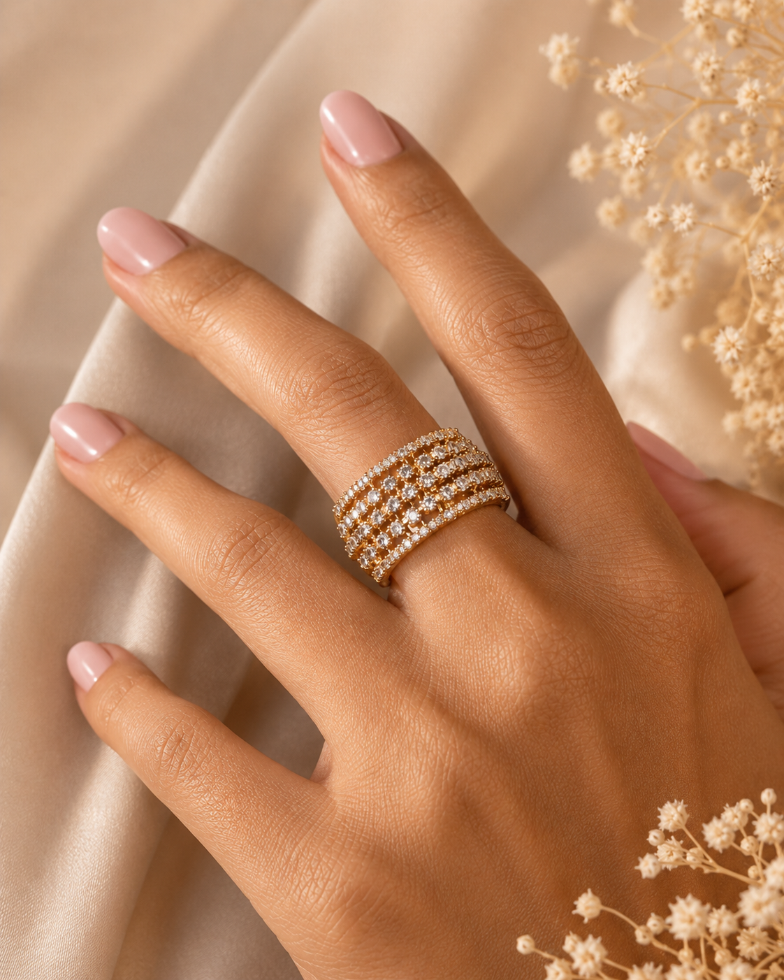 Tiana Crystal Embellished Statement Ring-Clear & Golden