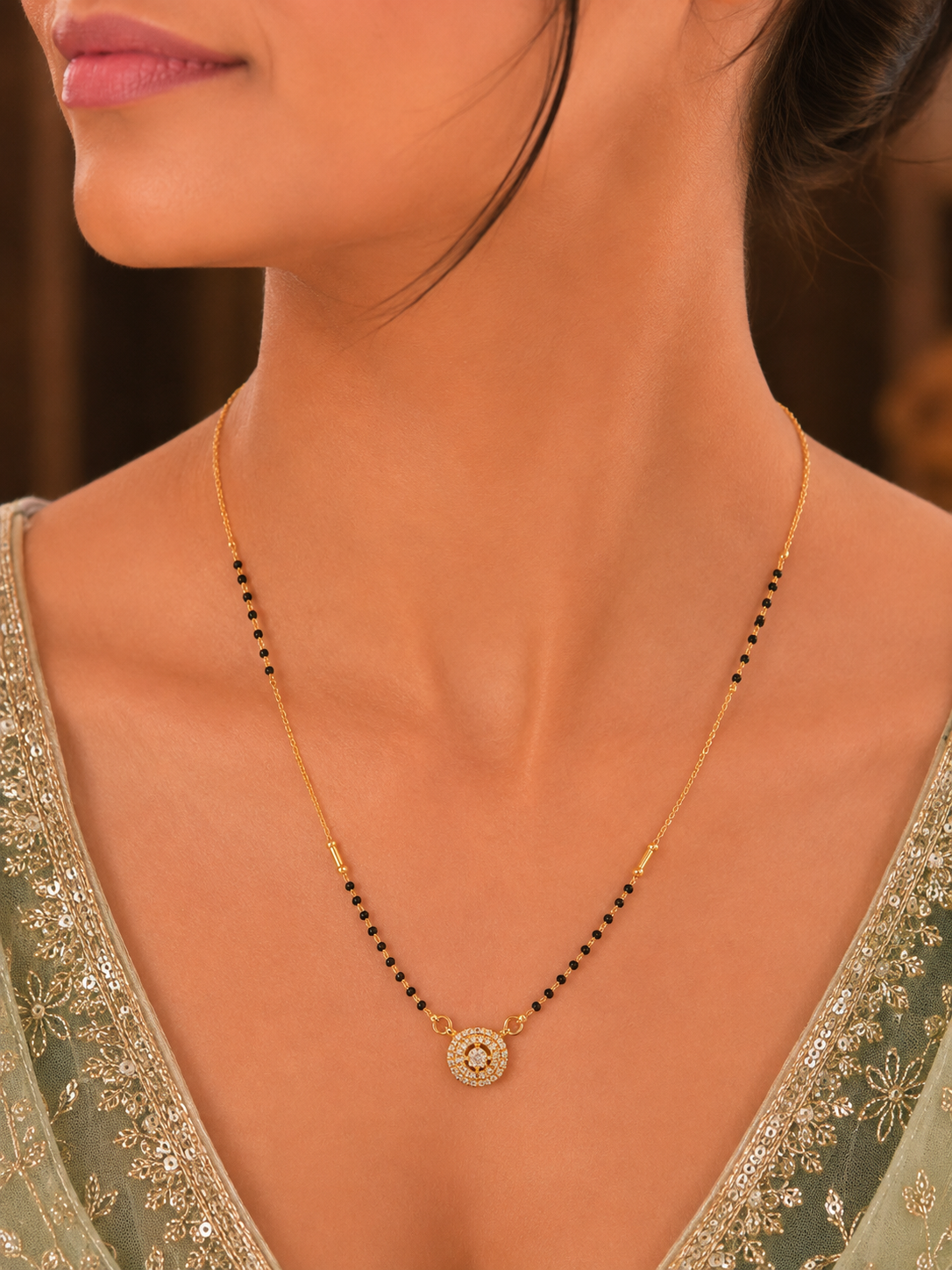 Classic Black Bead Halo Mangalsutra