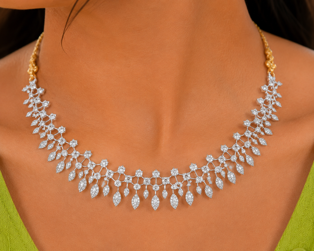 Nirmala Crystal Leaf Diamond Necklace Set