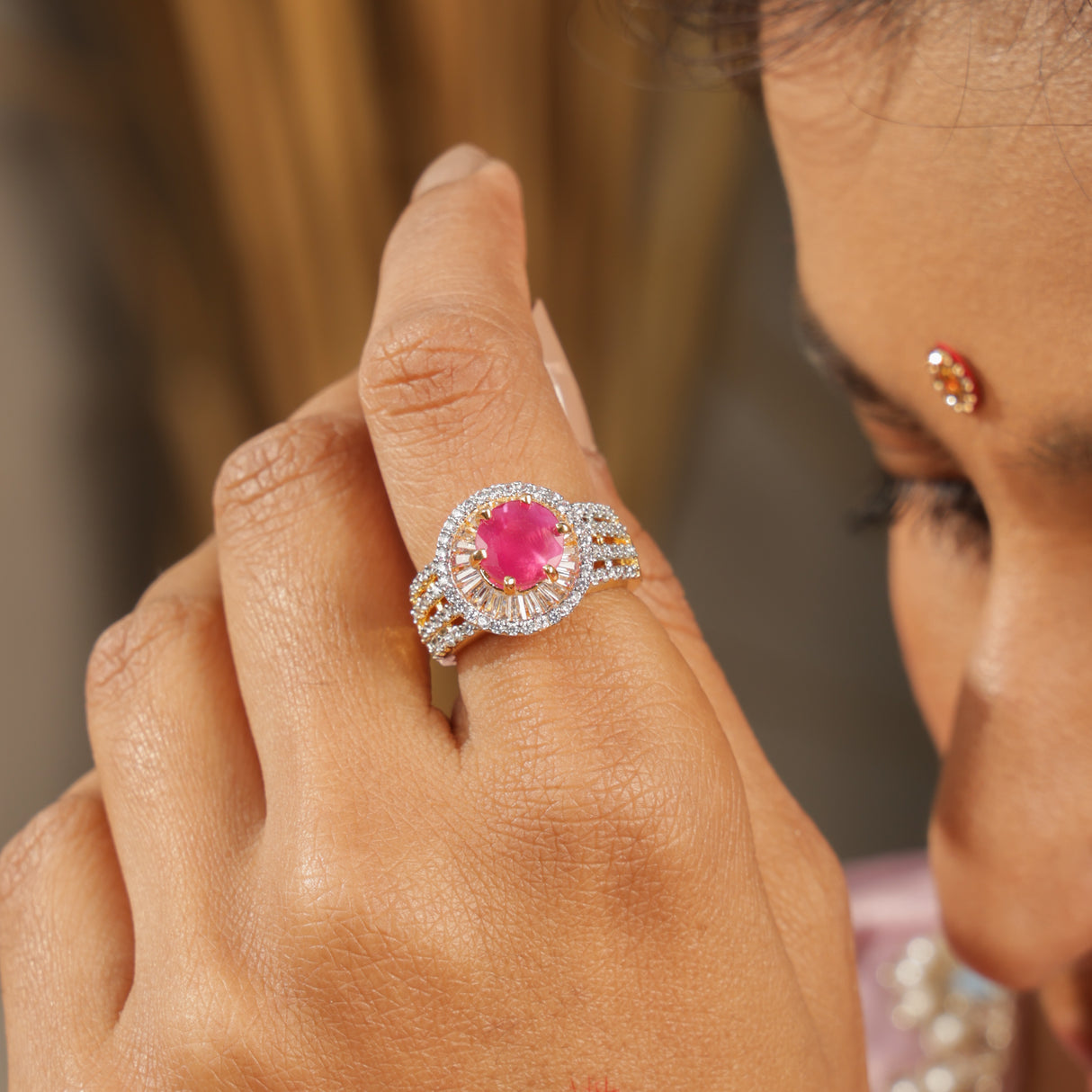 Golnar Royal Ruby Diamond Halo stone Ring