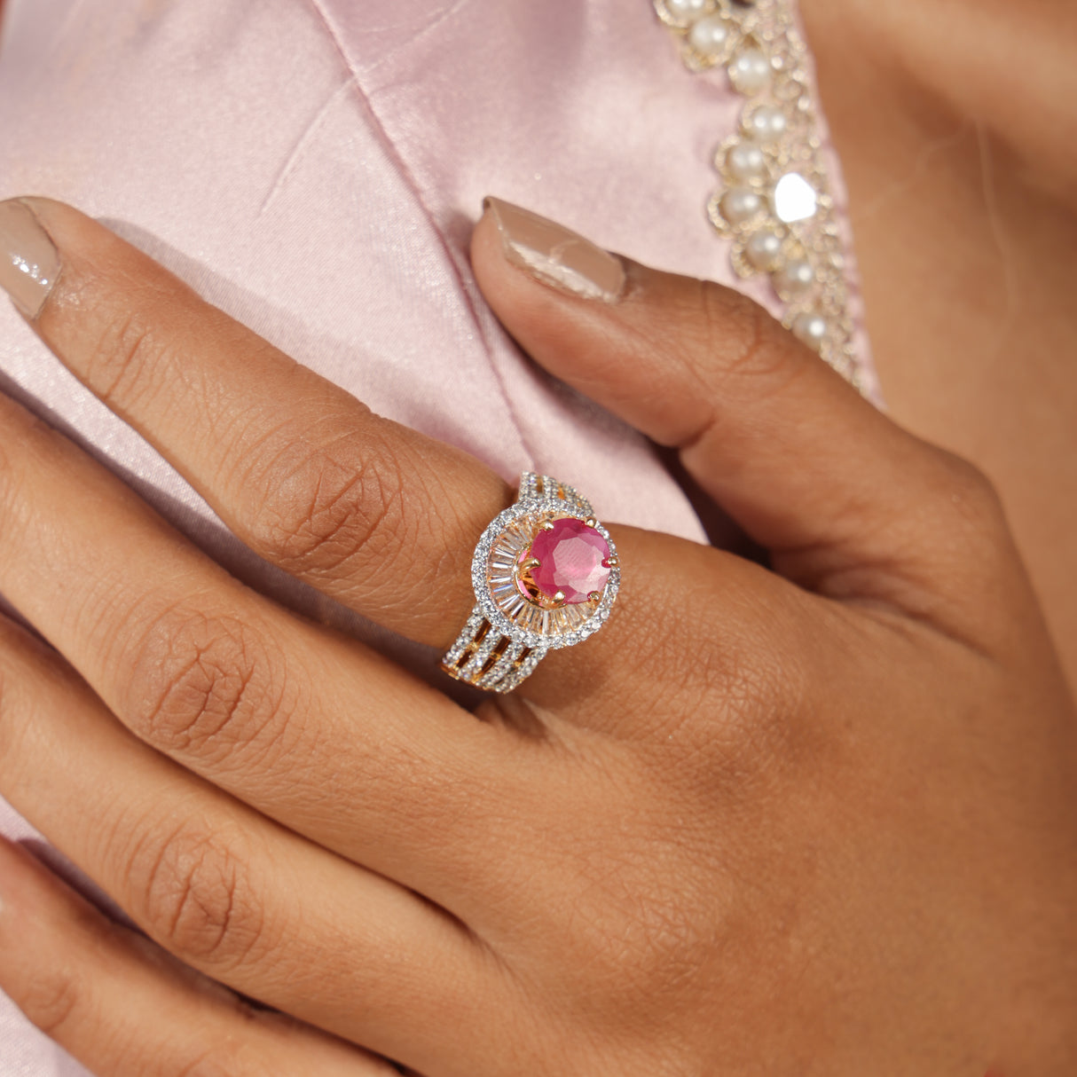 Golnar Royal Ruby Diamond Halo stone Ring