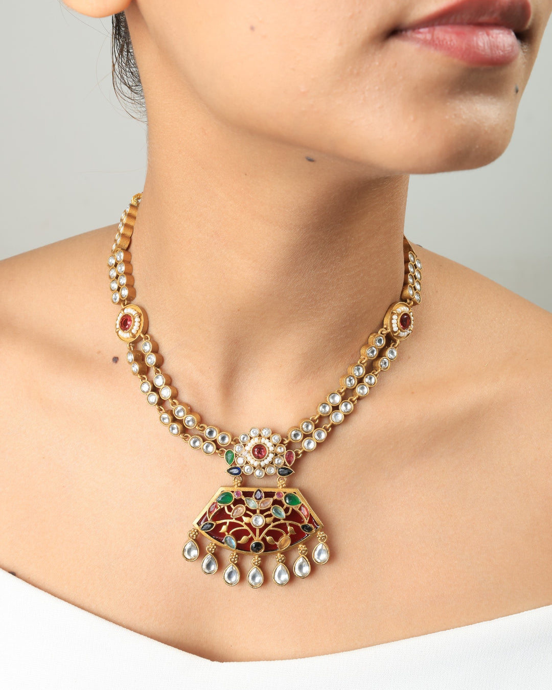 Parnian Royal Multicolour Kundan Pendant Necklace set