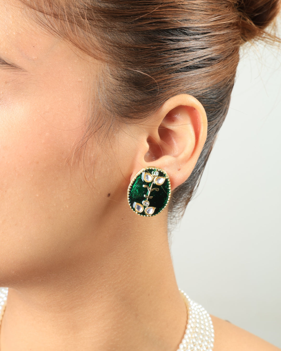 Anahita Royal Pearl & Green Enamel Pendant Necklace Set