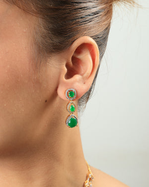 Ruhina Emerald Royale Double-Layer Crystal Necklace Set