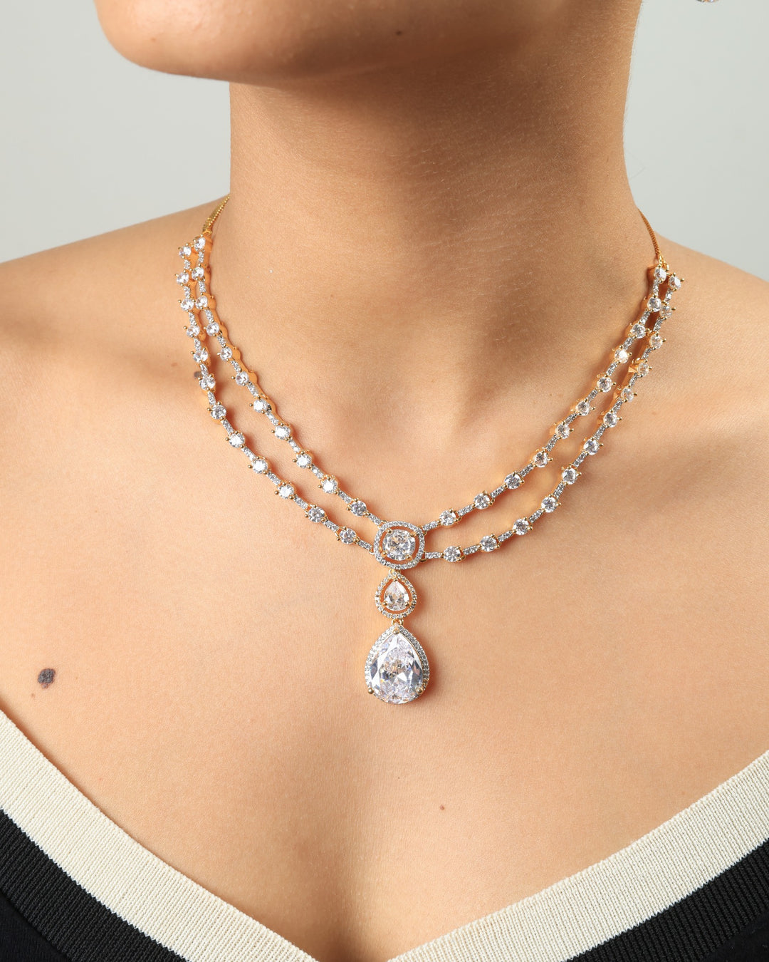 Ruhina Royale Double-Layer Crystal Necklace Set