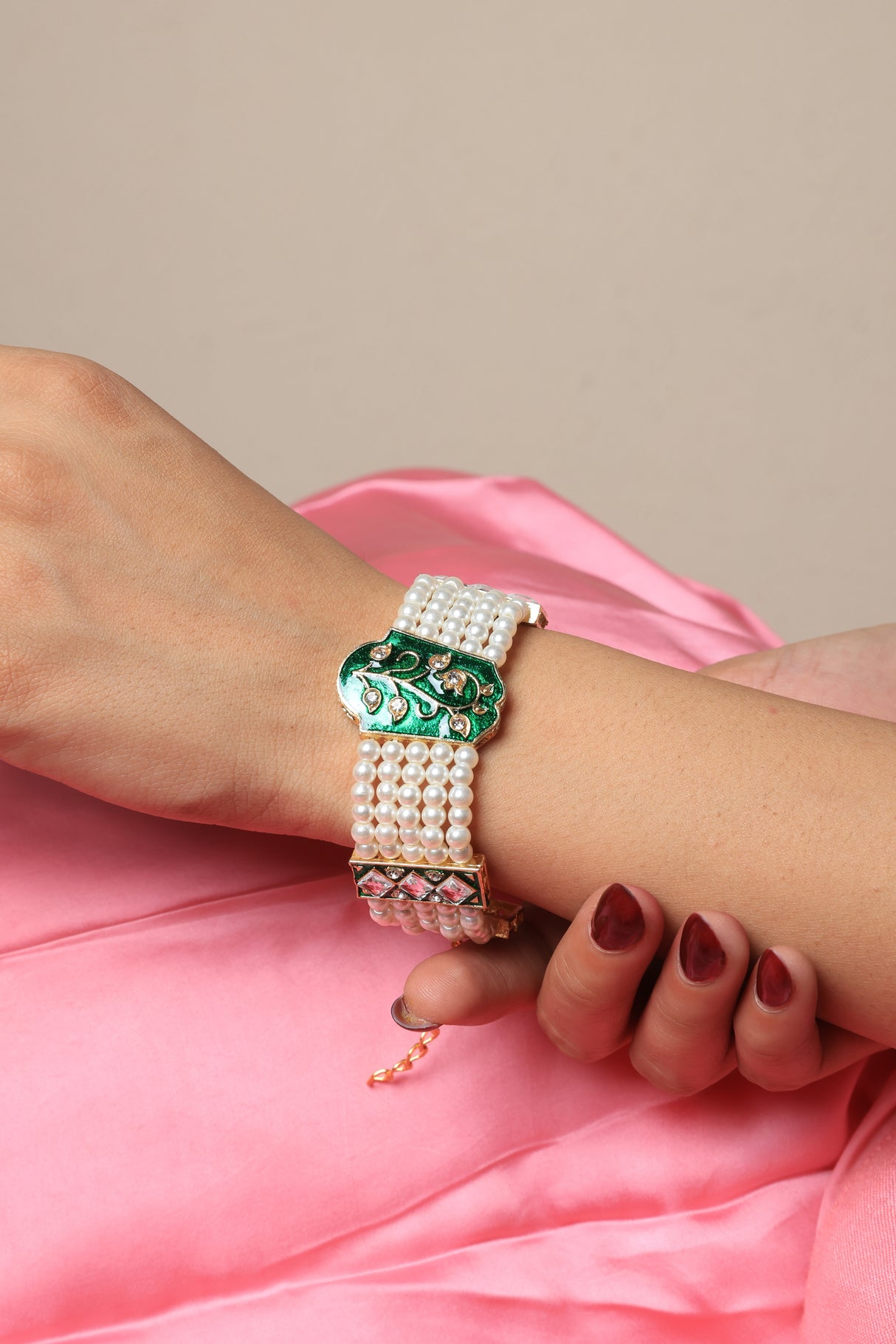 Ziaan Hamsa Pearl Cuff Bracelet