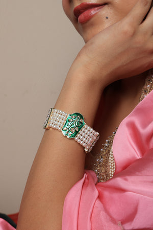 Ziaan Hamsa Pearl Cuff Bracelet