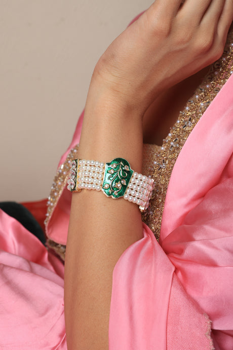 Ziaan Hamsa Pearl Cuff Bracelet