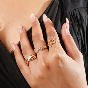 Rasa Diamond Bloom Statement Ring – Set of 3pcs