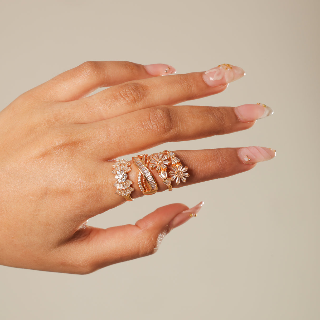 Rasa Diamond Bloom Statement Ring – Set of 3pcs