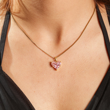 Aisha Pink Heart Crystal Pendant Necklace