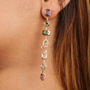 Tahira Multi stone Gold Linear Drop Earrings
