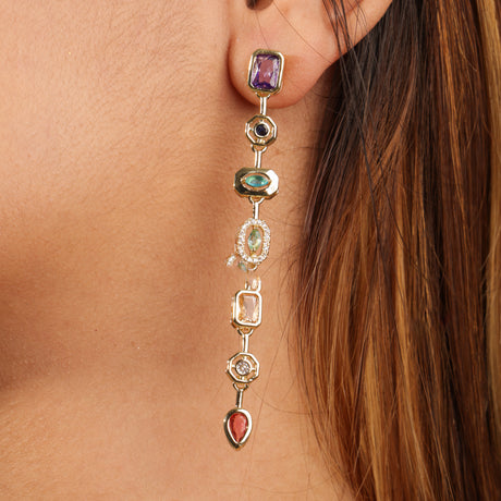 Tahira Multi stone Gold Linear Drop Earrings