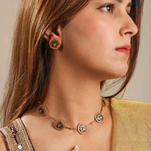 Manika  Green Lotus Heritage  Jewellery Set