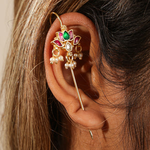 Jahanara Traditional Kundan Pearl Drop Ear Cuff