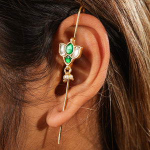 Amina Emerald Lotus Gold-Tone Ear Cuff with Pearl Drops
