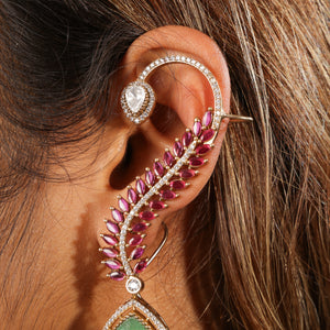 Karima Regal Emerald & Ruby Diamond Ear Cuff Drop Earring
