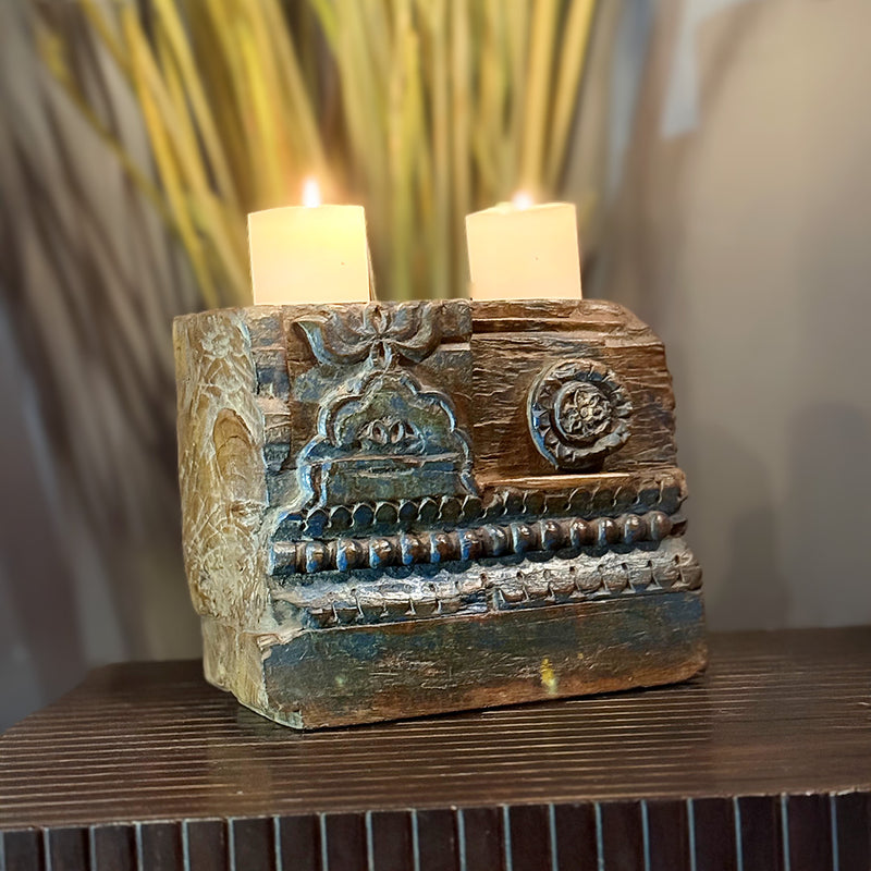 Wooden Pillar Holder for 2 Candles