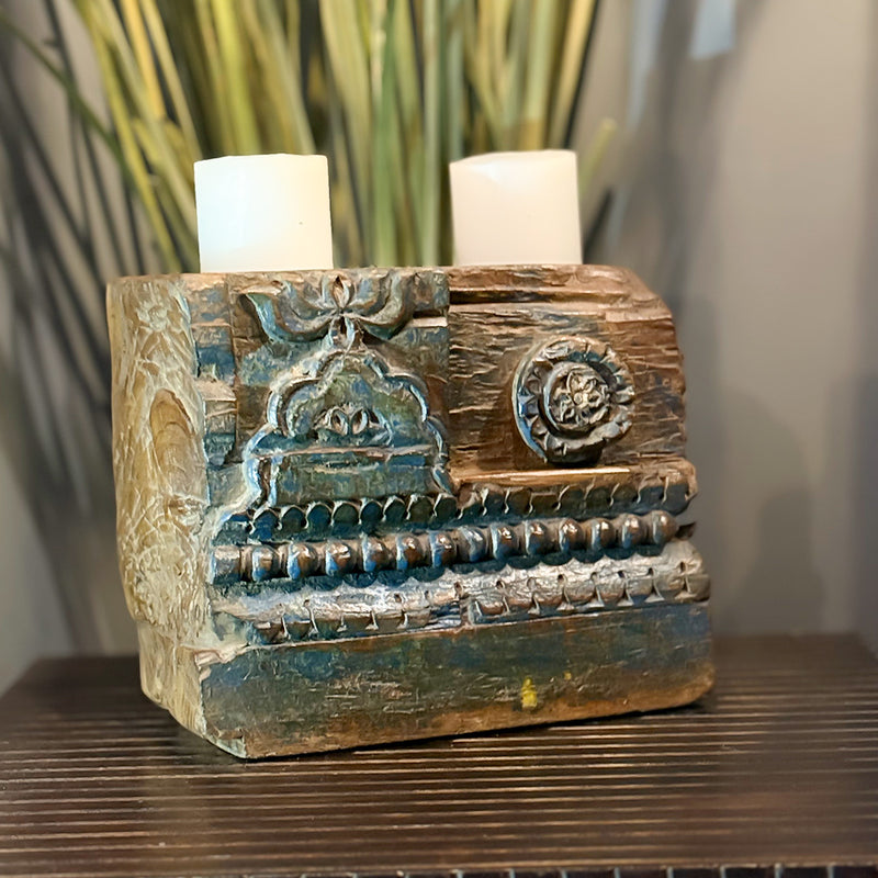 Wooden Pillar Holder for 2 Candles