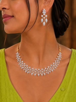 Nirmala Crystal Leaf Diamond Necklace Set