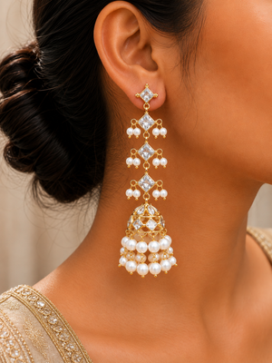 Veya Royal Pearl Jhumka Cascade Earrings